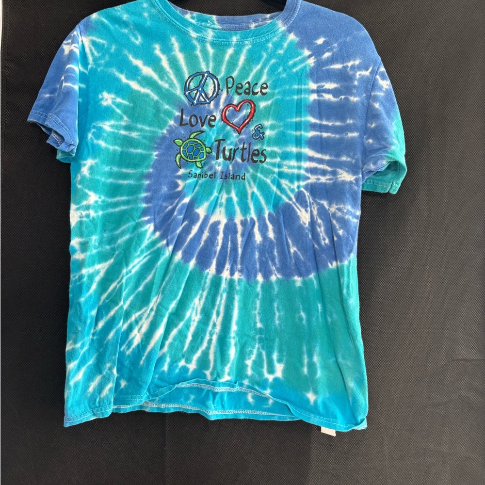 Blue Tie-Dye Peace Love Turtles T-Shirt